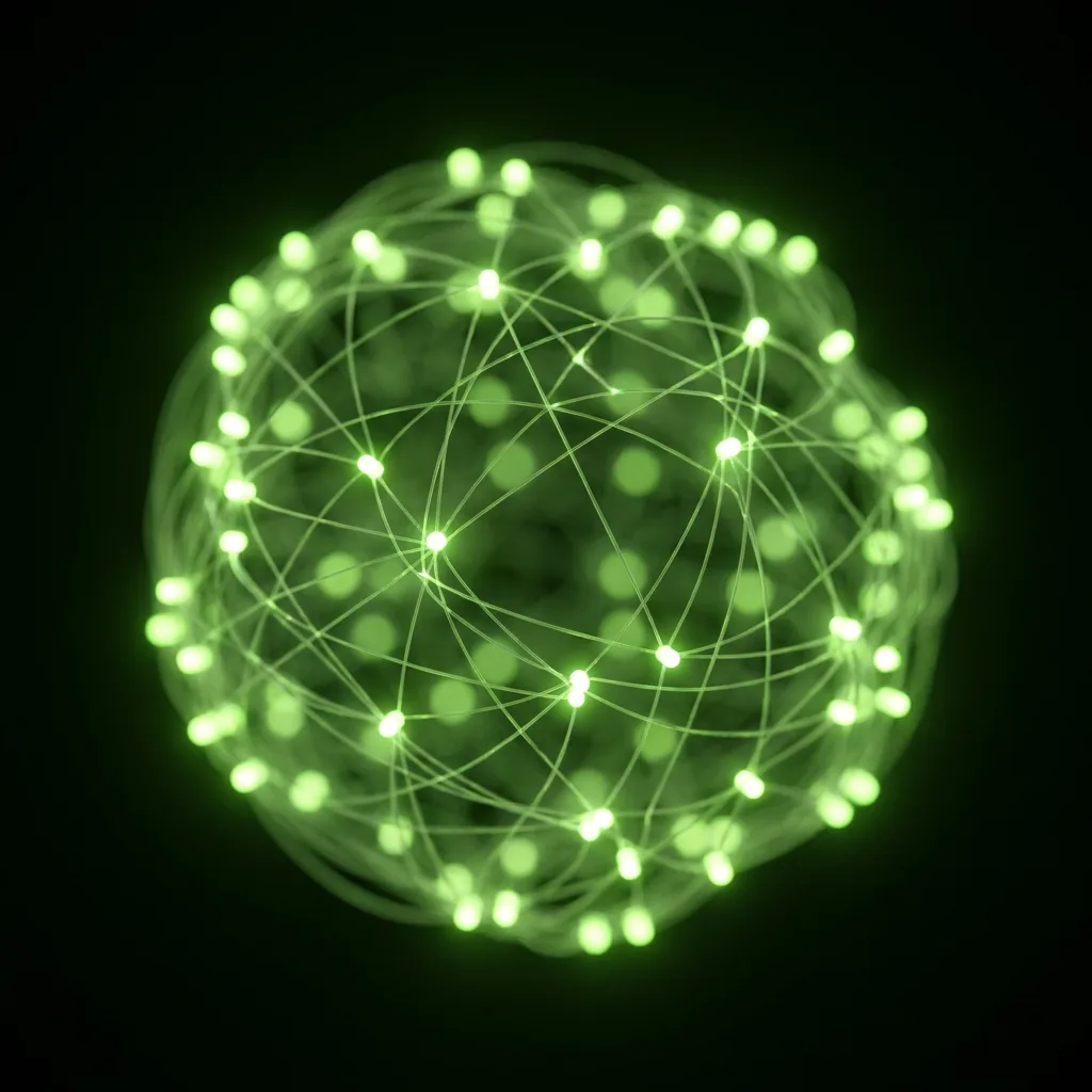 A calm, always-on intelligence rendered as a glowing green node sphere